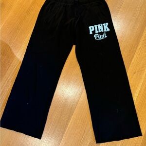 Victoria's Secret PINK Black Track Pants with Light Blue Logo